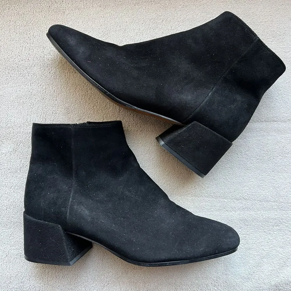 VINCE Black Suede Leather Ankle Boots Women’s 7 M Soft Square‎ Toe Side Zip